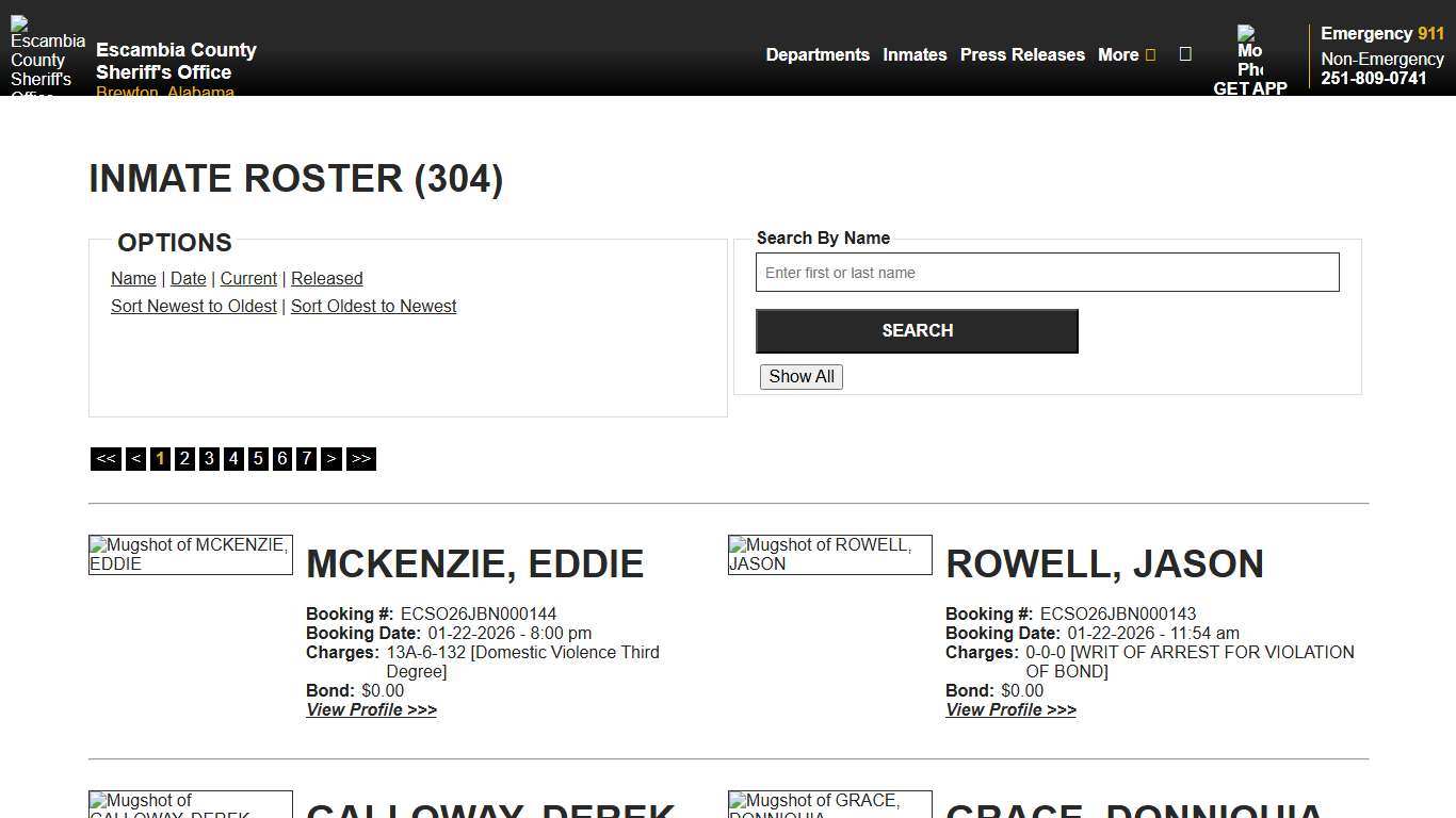 Inmate Roster - Current Inmates Booking Date Descending - Escambia County Sheriff, AL