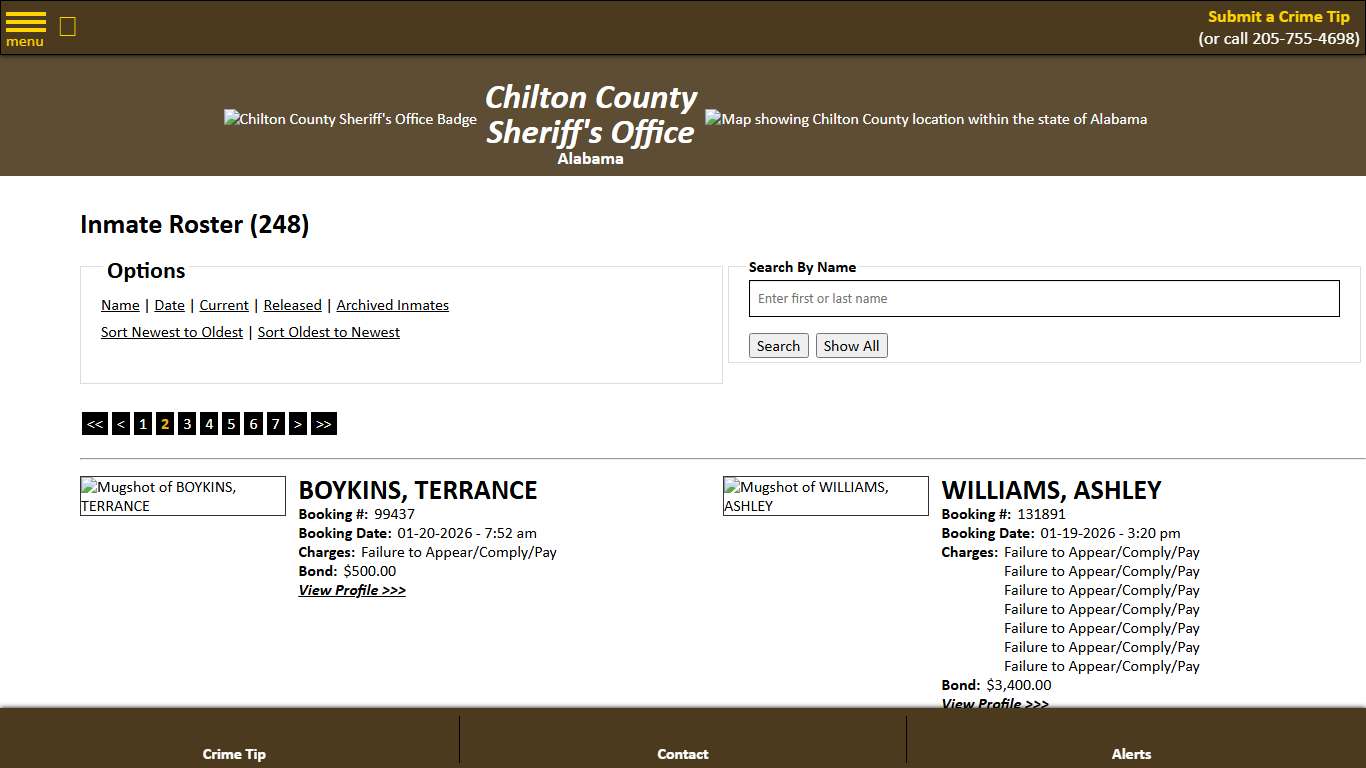 Inmate Roster - Page 2 Current Inmates Booking Date Descending - Chilton County Sheriff's Office
