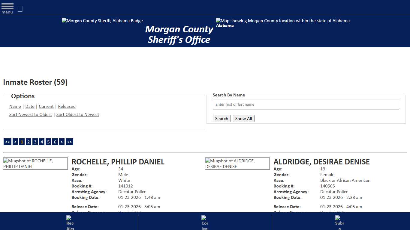 Inmate Roster - Released Inmates Booking Date Descending - Morgan County Sheriff, Alabama
